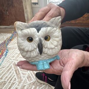 Ceramic Owl Figurine with Blue Scarf